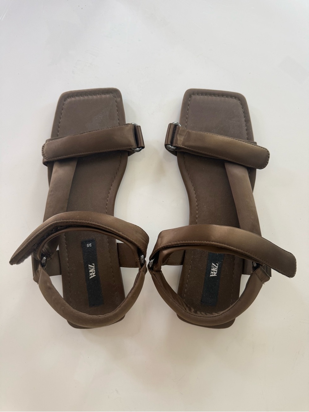 Zara Satin Olive Green Ankle Strap Sandals 39
